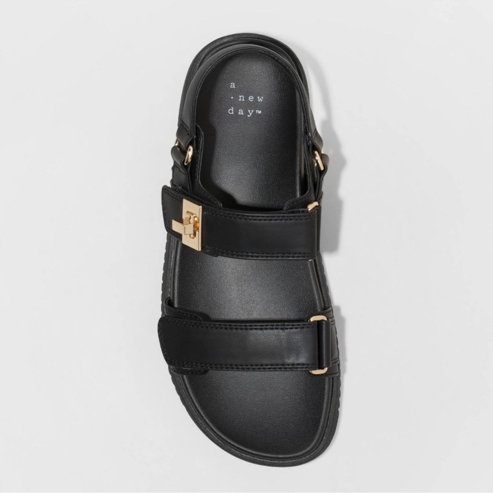 NWT Women's Jonie Ankle Strap Footbed Sandals - A New Day Black 11 - Picture 3 of 7